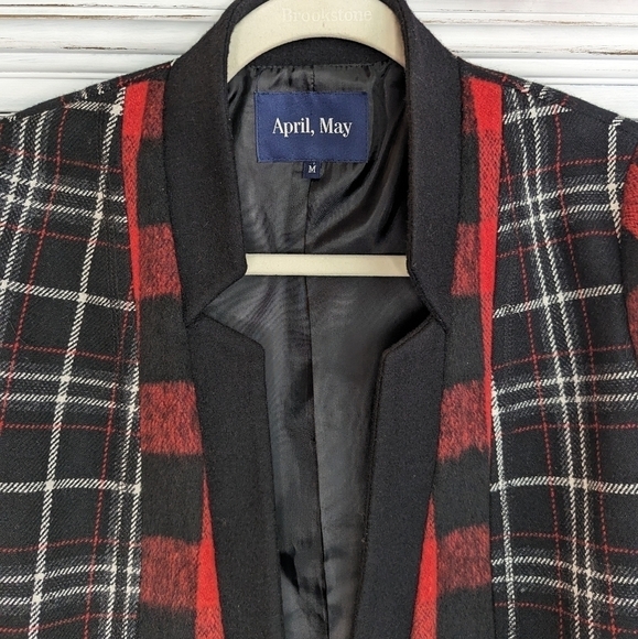 April May Willow Plaid Buffalo Check Wool Blend Blazer Jacket Medium Red Black - Picture 12 of 16